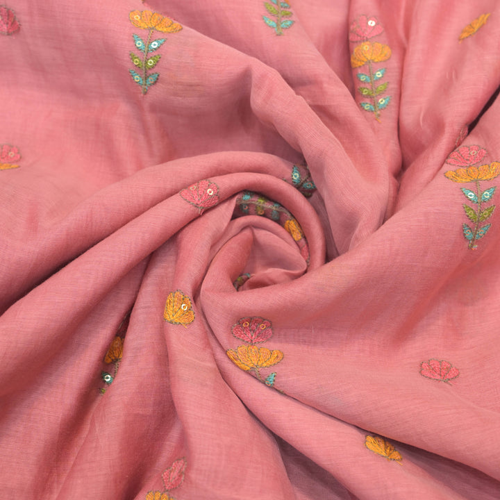 Dusty Rose Pink Embroidered Floral Buti Fabric.