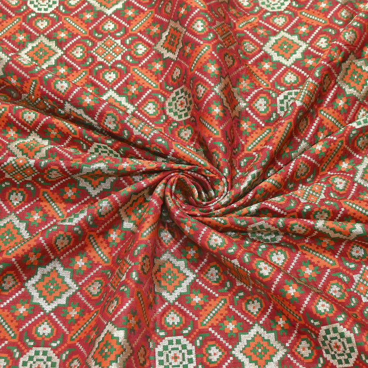 Silk Patola Brocade Fabric – Traditional Designer Patola Weave Fabric - 001129-2