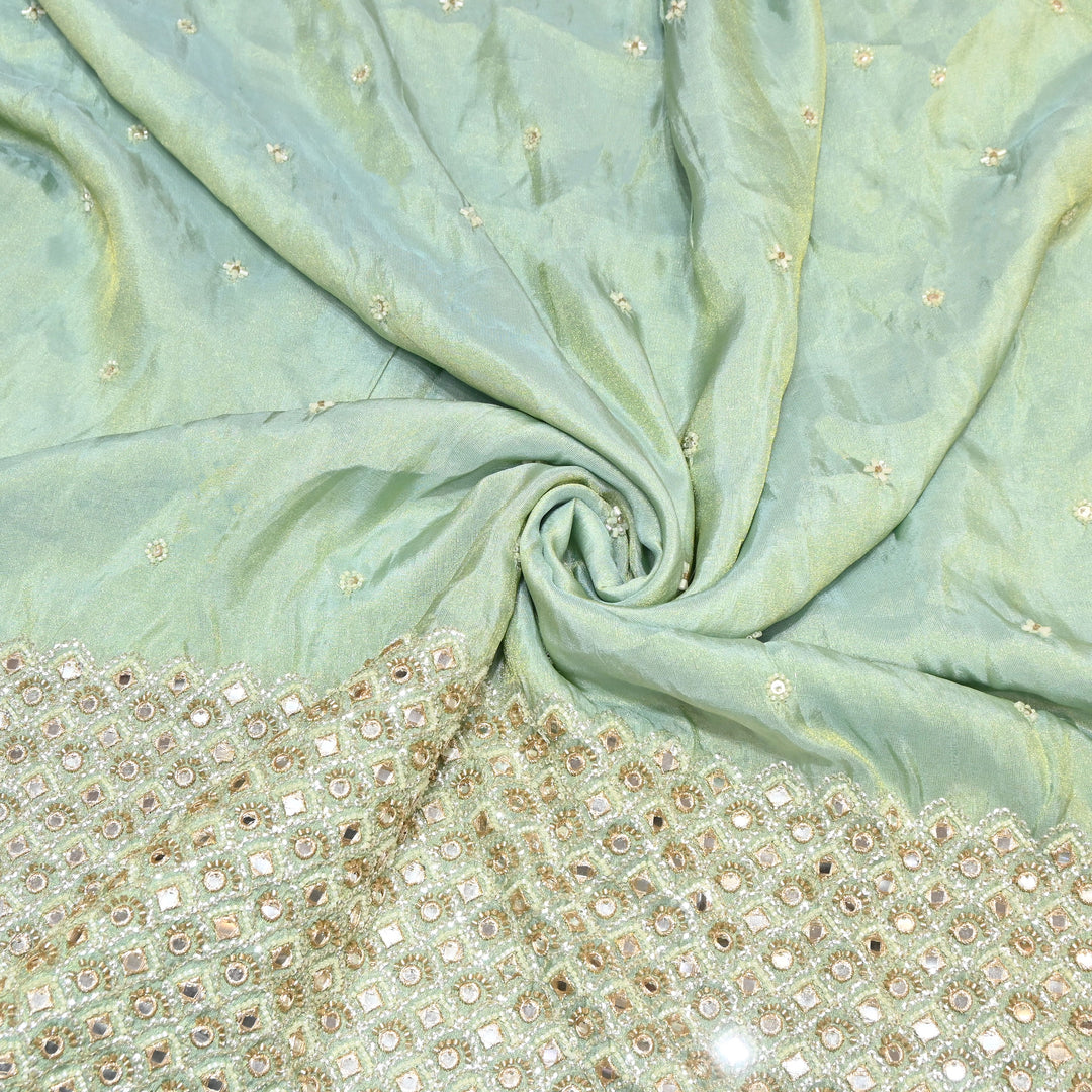 Premium Dyed Tissue Mirror Moti Sequin Embroidered Fabric with Heavy Border - EB00669-7