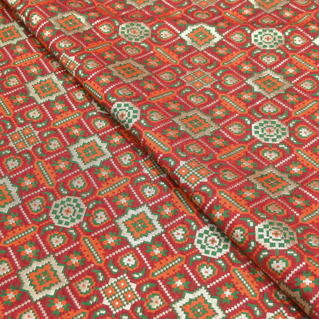Silk Patola Brocade Fabric – Traditional Designer Patola Weave Fabric - 001129-2