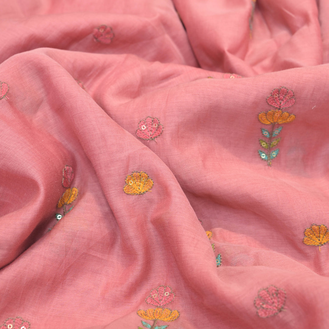Dusty Rose Pink Embroidered Floral Buti Fabric.
