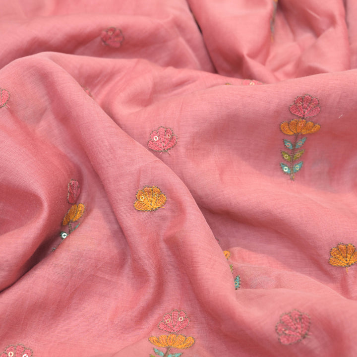 Dusty Rose Pink Embroidered Floral Buti Fabric.
