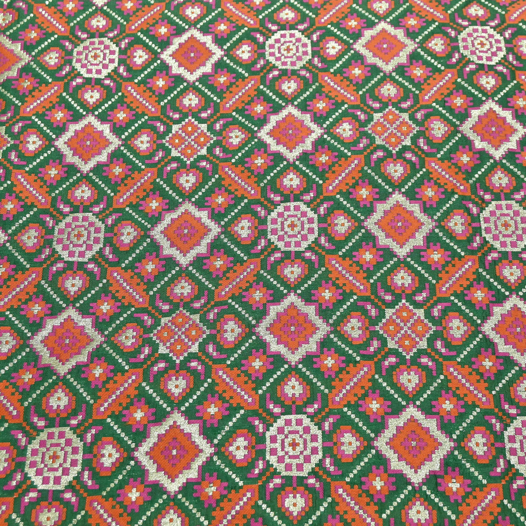 Silk Patola Brocade Fabric – Traditional Designer Patola Weave Fabric - 001129-3