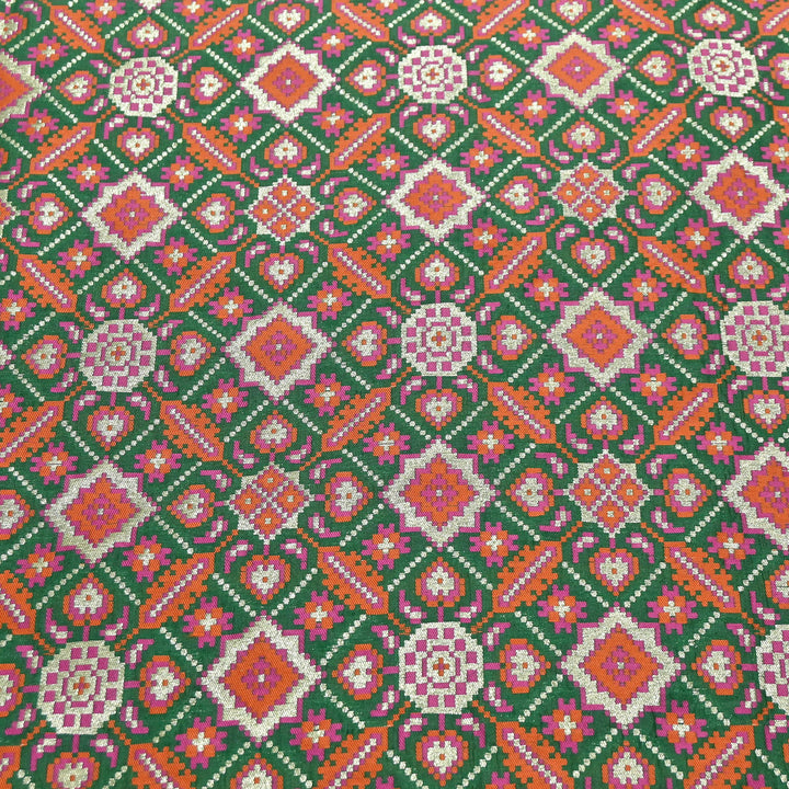 Silk Patola Brocade Fabric – Traditional Designer Patola Weave Fabric - 001129-3