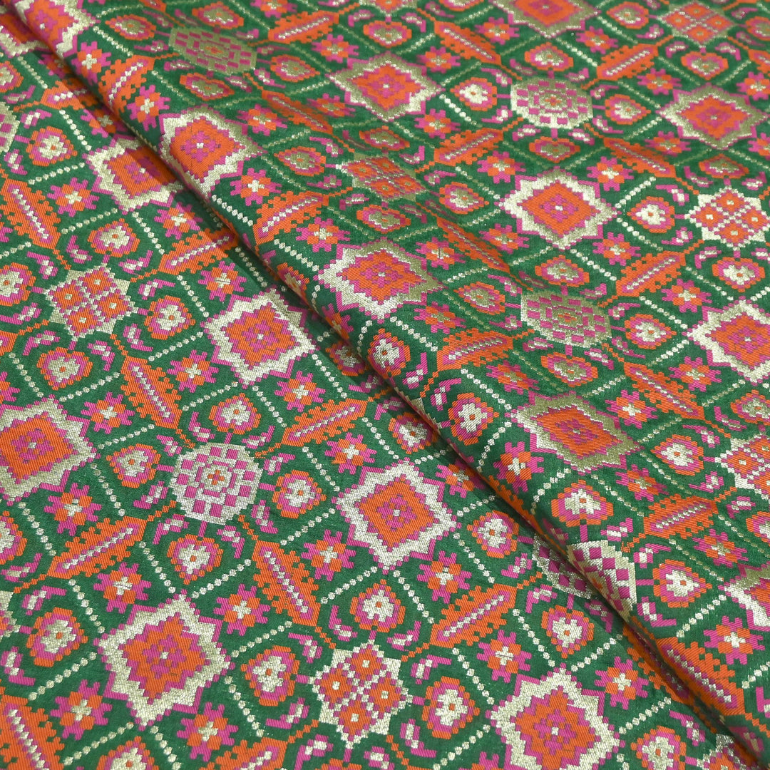 Silk Patola Brocade Fabric – Traditional Designer Patola Weave Fabric - 001129-3