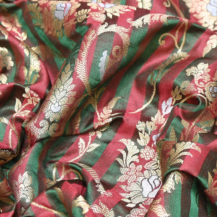 Rich Satin Brocade Fabric with All Over Meena Zari Floral Pattern - DSM523-A1