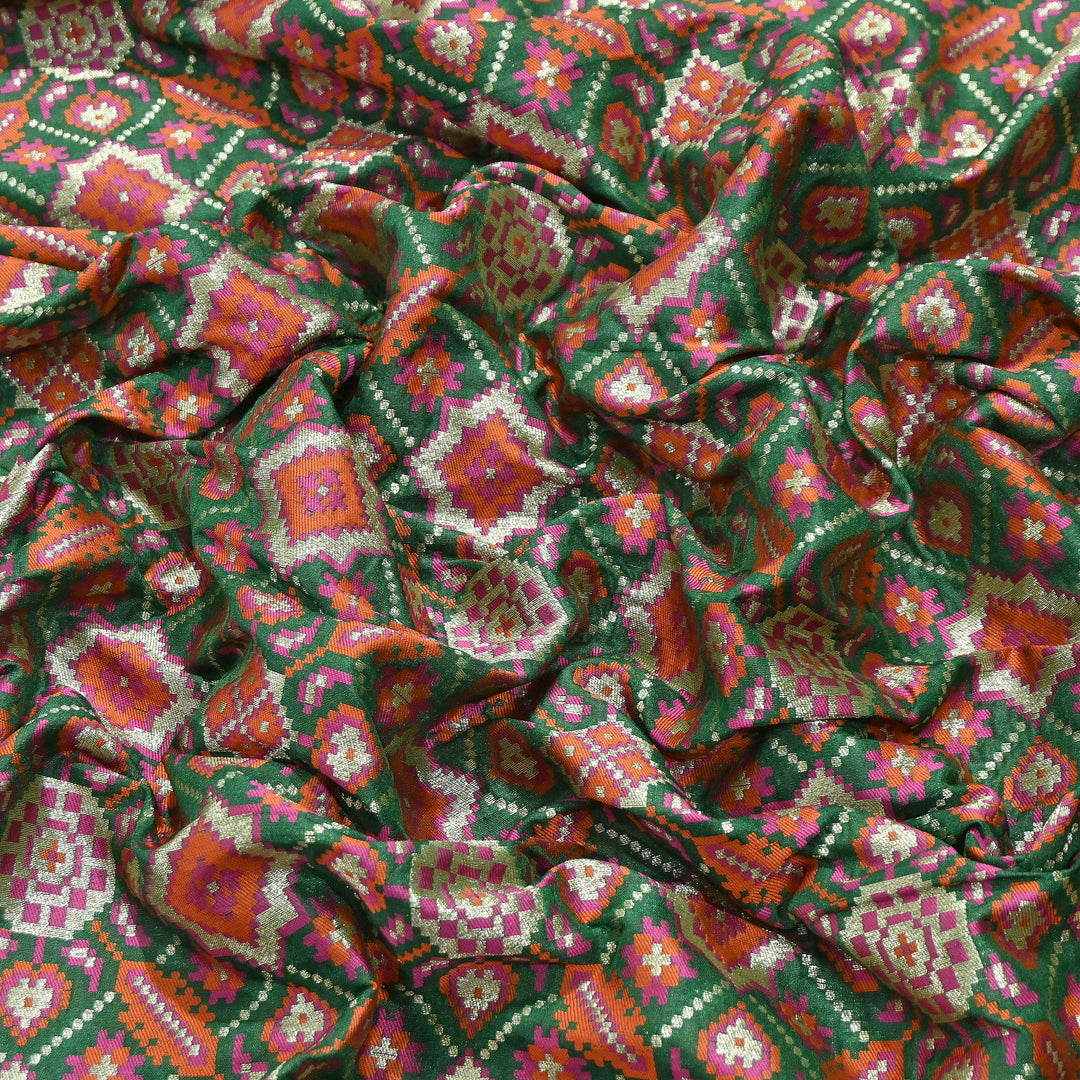 Silk Patola Brocade Fabric – Traditional Designer Patola Weave Fabric - 001129-3