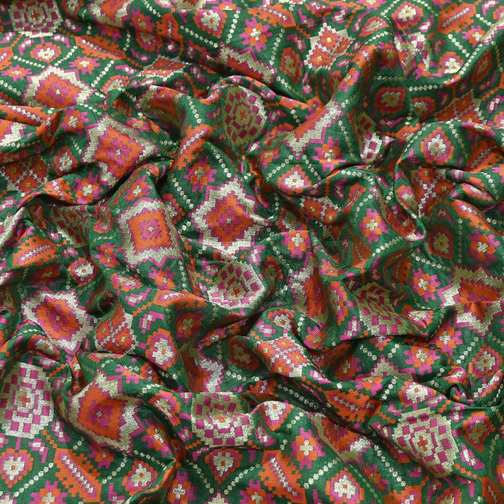 Silk Patola Brocade Fabric – Traditional Designer Patola Weave Fabric - 001129-3