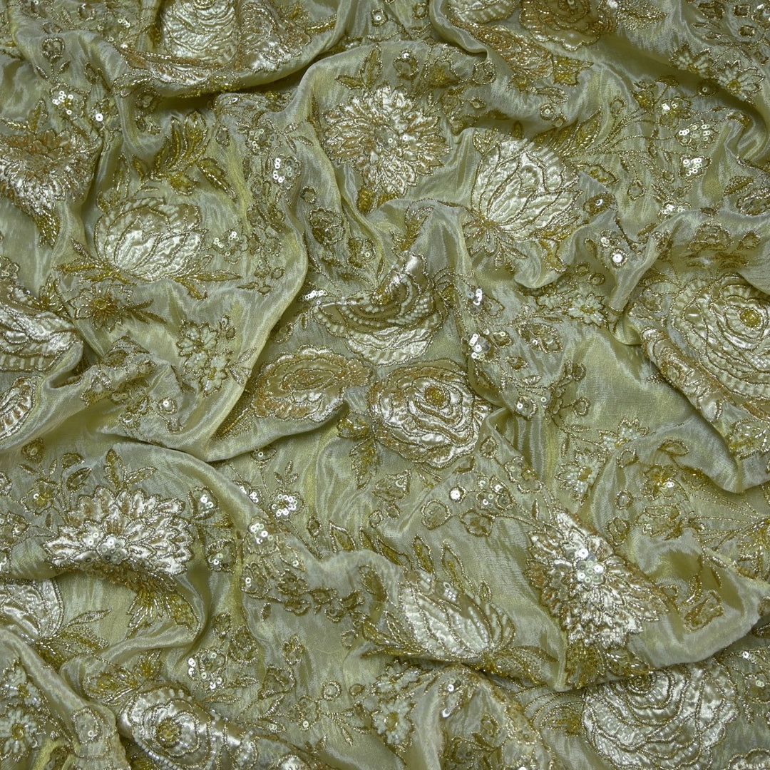 Premium Dyeable Tissue Zari Moti Sequins Embroidery Fabrics