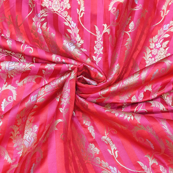 Rich Satin Brocade Fabric with All Over Meena Zari Floral Pattern - DSM523-A2