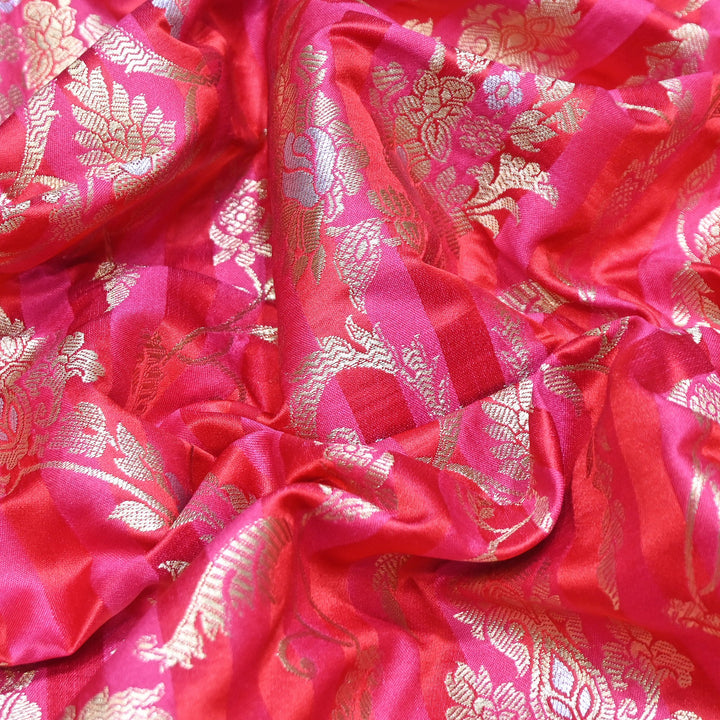 Rich Satin Brocade Fabric with All Over Meena Zari Floral Pattern - DSM523-A2
