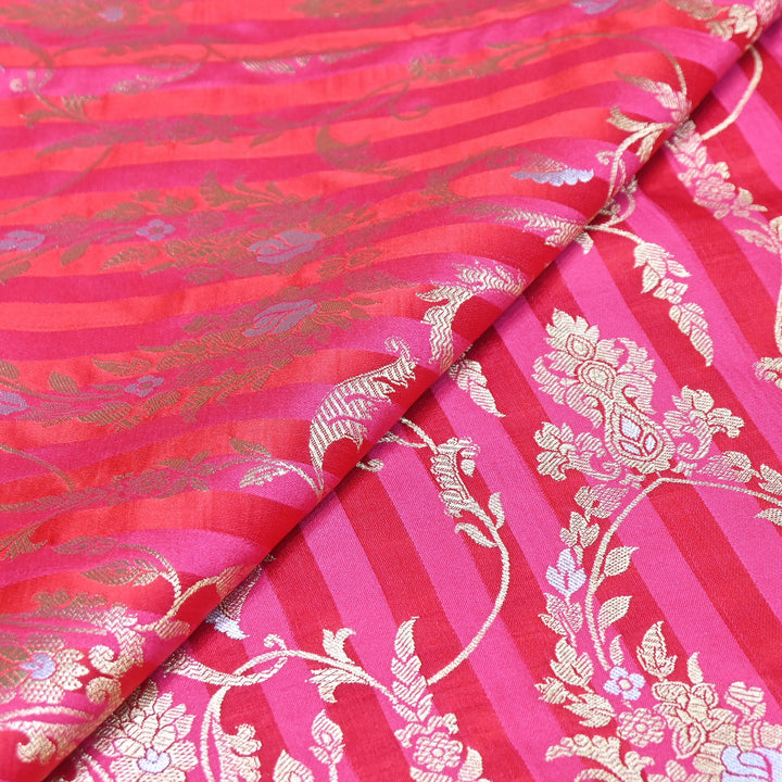 Rich Satin Brocade Fabric with All Over Meena Zari Floral Pattern - DSM523-A2