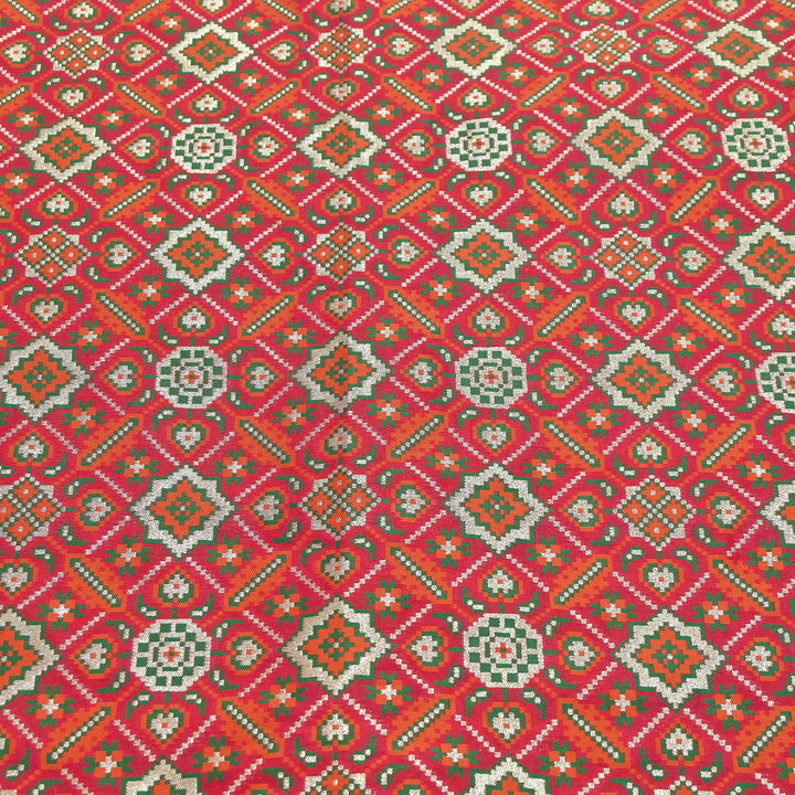 Silk Patola Brocade Fabric – Traditional Designer Patola Weave Fabric - 001129-4