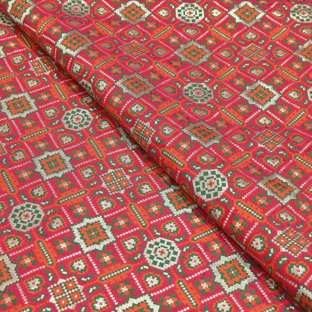 Silk Patola Brocade Fabric – Traditional Designer Patola Weave Fabric - 001129-4
