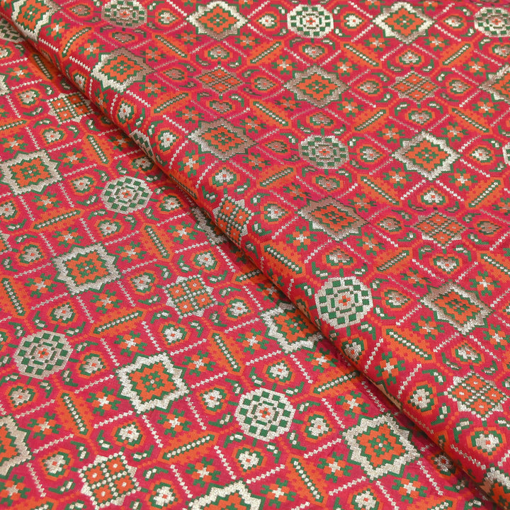 Silk Patola Brocade Fabric – Traditional Designer Patola Weave Fabric - 001129-4