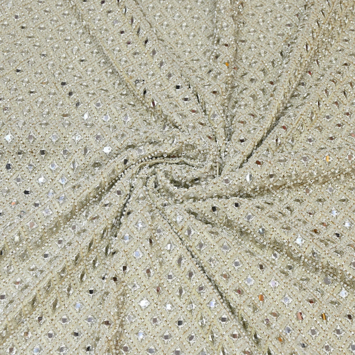 Dyeable Tissue Mirror Moti & Sequins Hand Embroidery Designer Fabric V1702C