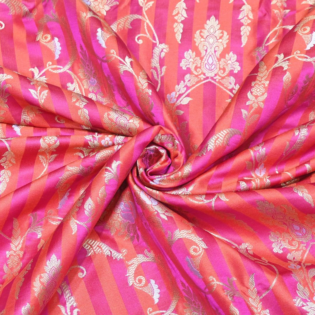 Rich Satin Brocade Fabric with All Over Meena Zari Floral Pattern -DSM523-A5