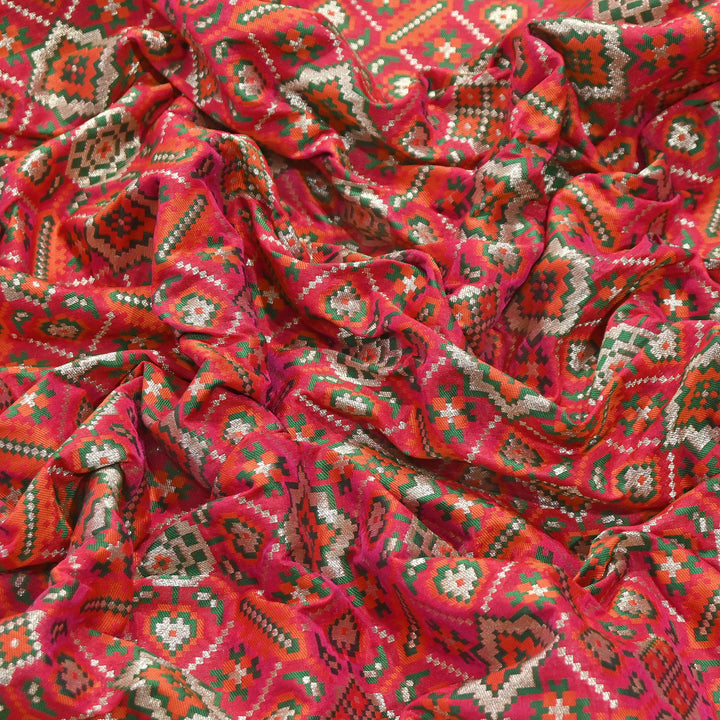 Silk Patola Brocade Fabric – Traditional Designer Patola Weave Fabric - 001129-4