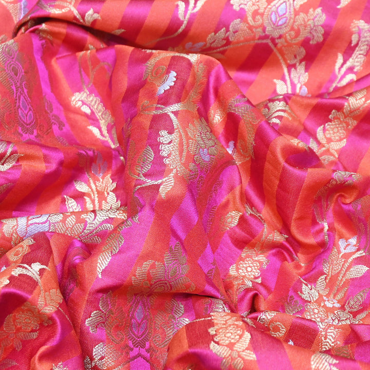 Rich Satin Brocade Fabric with All Over Meena Zari Floral Pattern -DSM523-A5