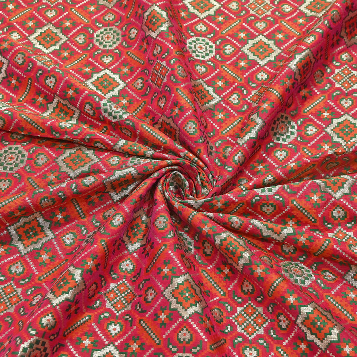 Silk Patola Brocade Fabric – Traditional Designer Patola Weave Fabric - 001129-4