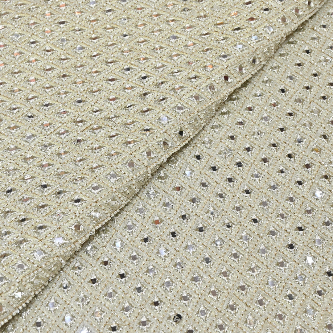 Dyeable Tissue Mirror Moti & Sequins Hand Embroidery Designer Fabric V1702C