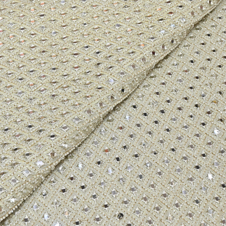 Dyeable Tissue Mirror Moti & Sequins Hand Embroidery Designer Fabric V1702C