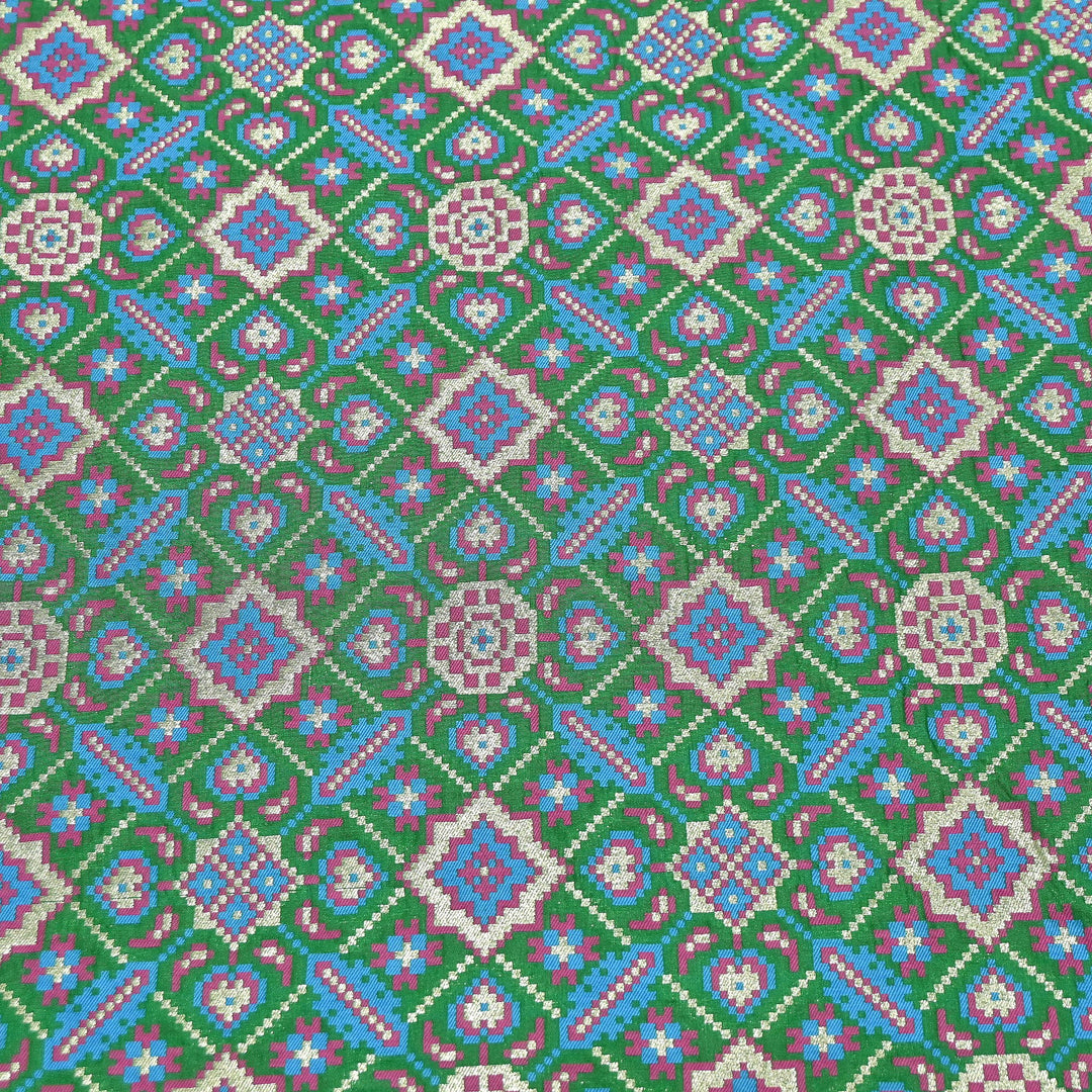 Silk Patola Brocade Fabric – Traditional Designer Patola Weave Fabric - 001129-5
