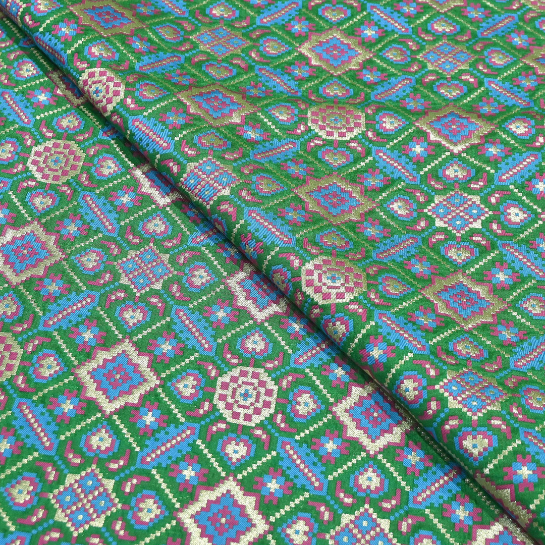 Silk Patola Brocade Fabric – Traditional Designer Patola Weave Fabric - 001129-5