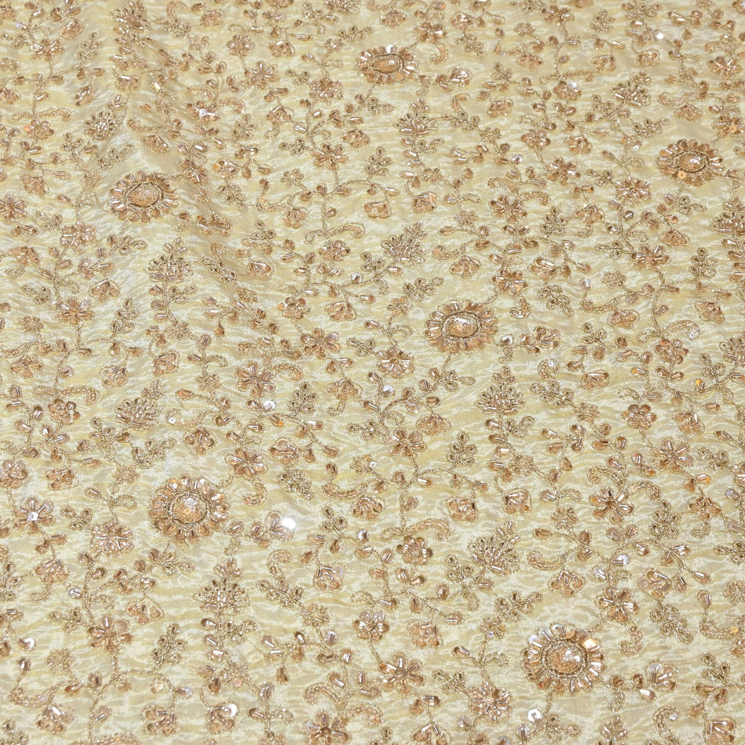 Dyeable Tissue Zari Moti & Sequins Embroidery Designer Fabric AC10257