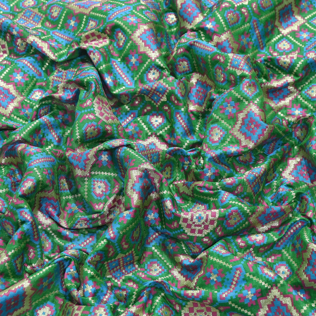 Silk Patola Brocade Fabric – Traditional Designer Patola Weave Fabric - 001129-5