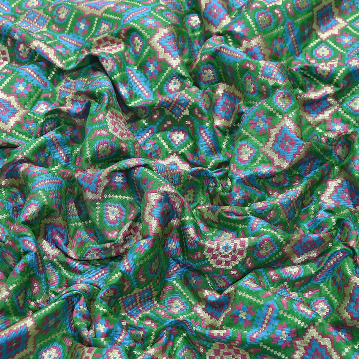 Silk Patola Brocade Fabric – Traditional Designer Patola Weave Fabric - 001129-5