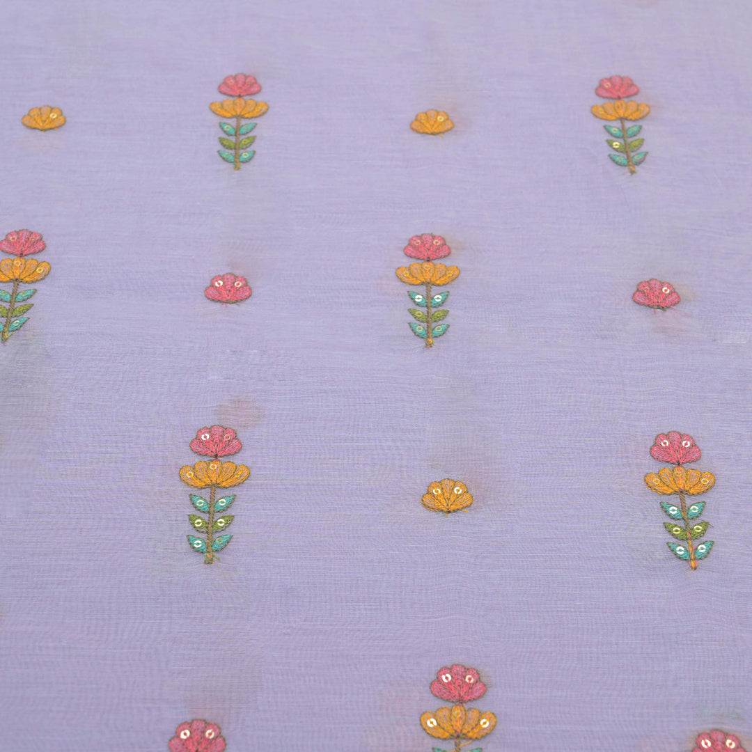 Soft Lavender mul chanderi Embroidered Floral Buti Fabric.