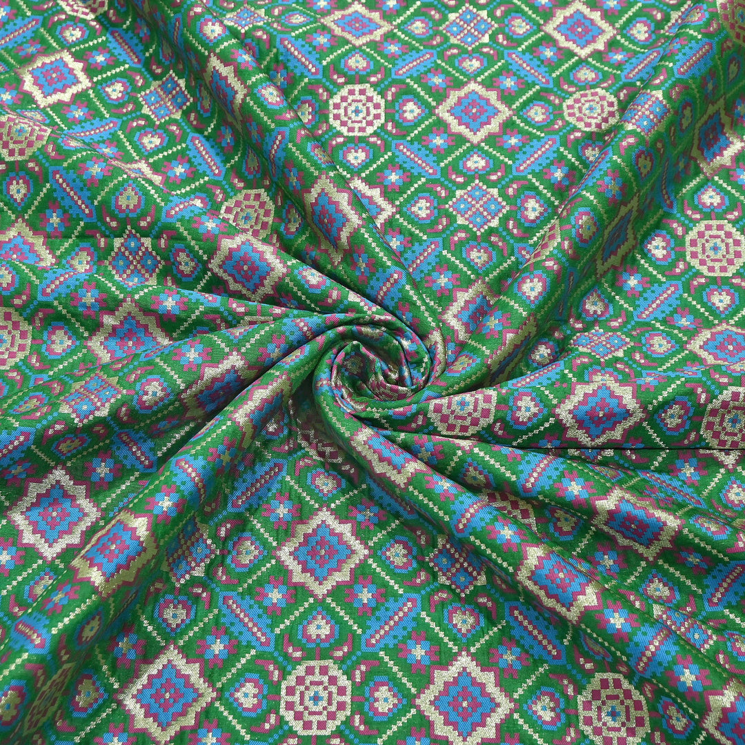 Silk Patola Brocade Fabric – Traditional Designer Patola Weave Fabric - 001129-5