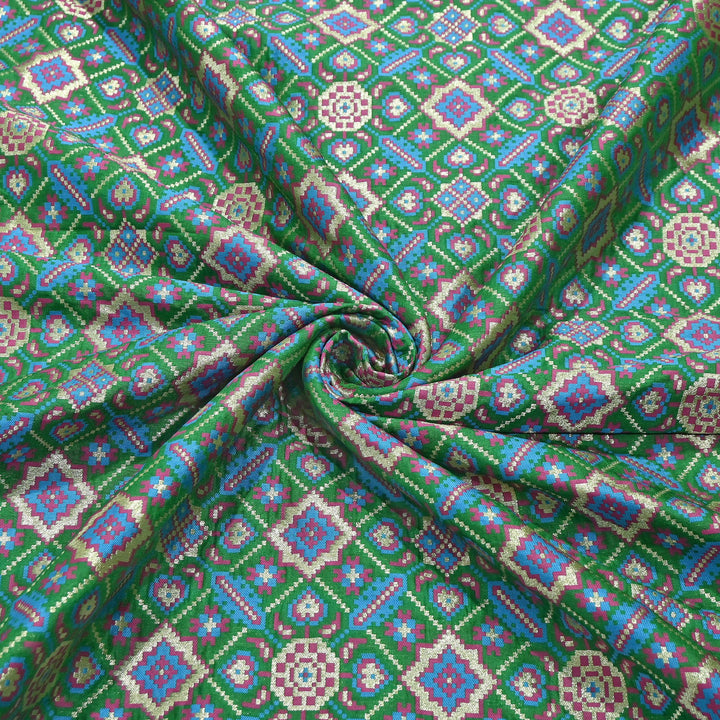 Silk Patola Brocade Fabric – Traditional Designer Patola Weave Fabric - 001129-5