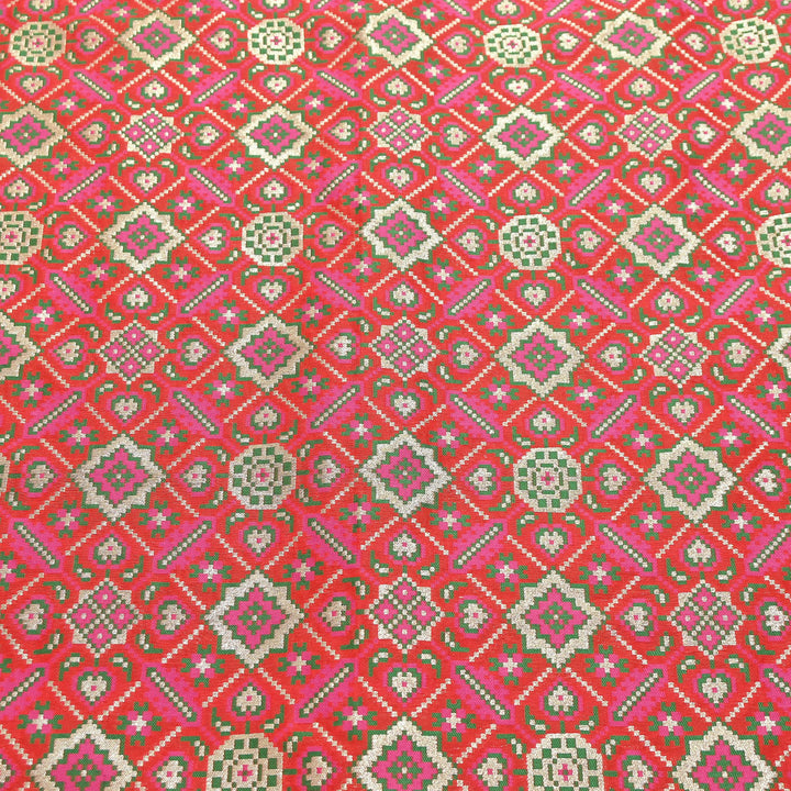 Silk Patola Brocade Fabric – Traditional Designer Patola Weave Fabric - 001129-6