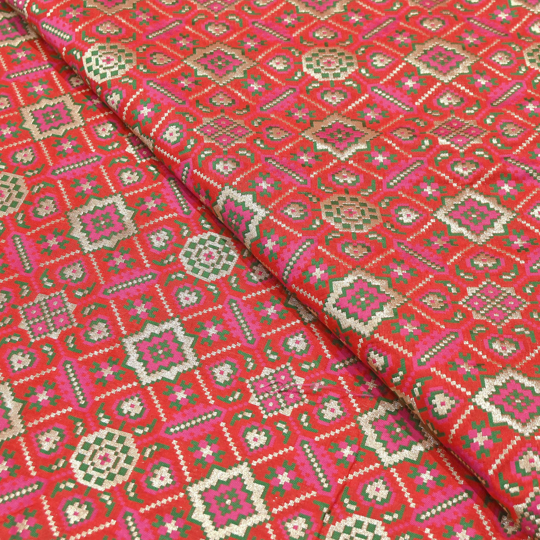 Silk Patola Brocade Fabric – Traditional Designer Patola Weave Fabric - 001129-6