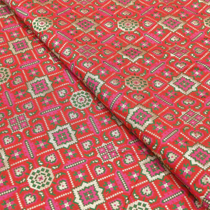 Silk Patola Brocade Fabric – Traditional Designer Patola Weave Fabric - 001129-6