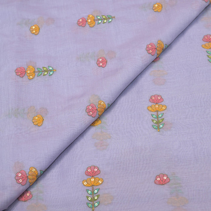 Soft Lavender mul chanderi Embroidered Floral Buti Fabric.