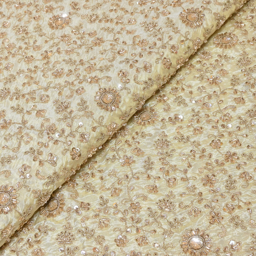 Dyeable Tissue Zari Moti & Sequins Embroidery Designer Fabric AC10257