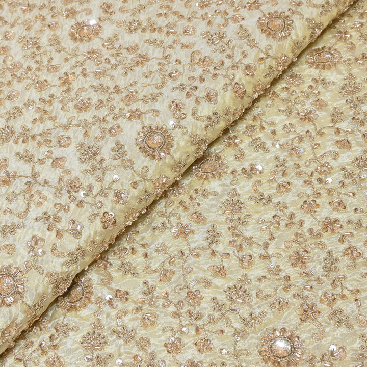 Dyeable Tissue Zari Moti & Sequins Embroidery Designer Fabric AC10257