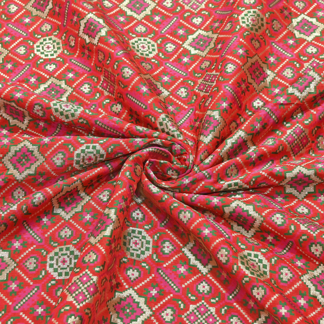 Silk Patola Brocade Fabric – Traditional Designer Patola Weave Fabric - 001129-6