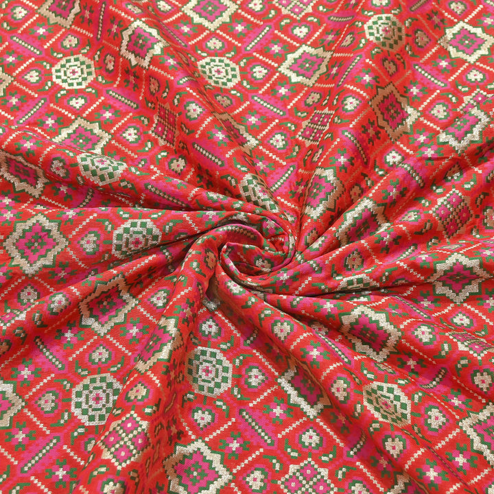 Silk Patola Brocade Fabric – Traditional Designer Patola Weave Fabric - 001129-6