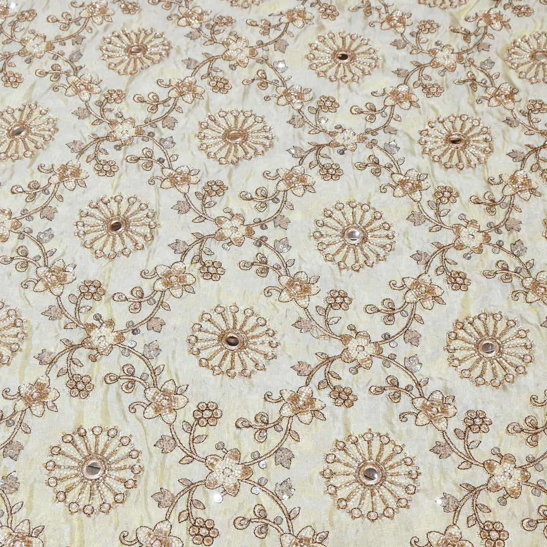 Dyeable Tissue Moti & Sequins Hand Embroidery Designer Fabric VI1938C