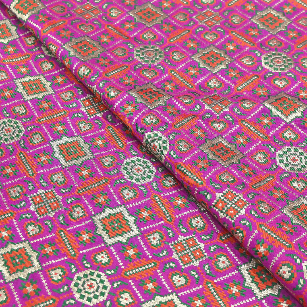 Silk Patola Brocade Fabric – Traditional Designer Patola Weave Fabric - 001129-7
