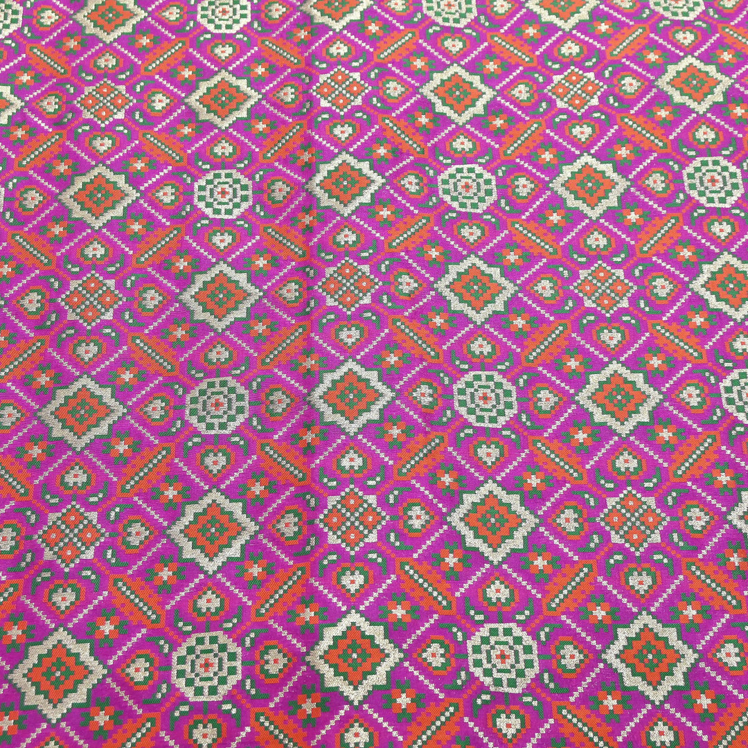 Silk Patola Brocade Fabric – Traditional Designer Patola Weave Fabric - 001129-7