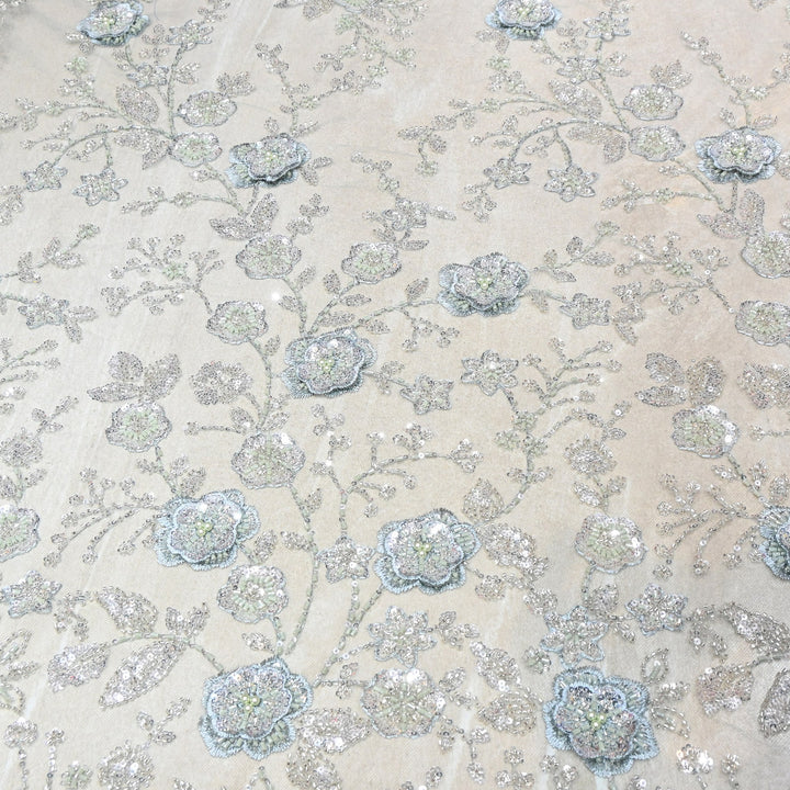 Imported Net Embroidery Fabric with 3D Floral Embroidery with Sequins, Beads, Cutdana & Pearl Detailing 60" | AF6901-03