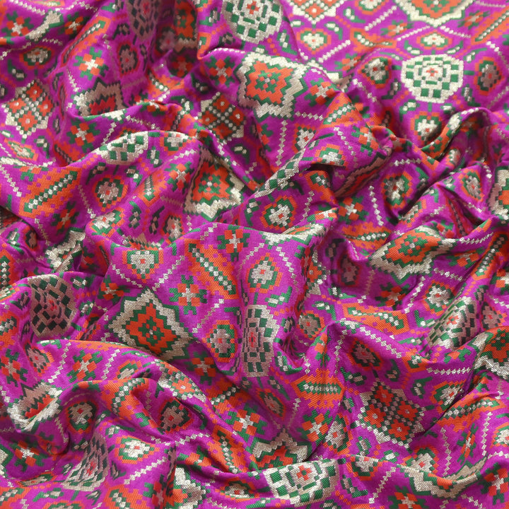 Silk Patola Brocade Fabric – Traditional Designer Patola Weave Fabric - 001129-7