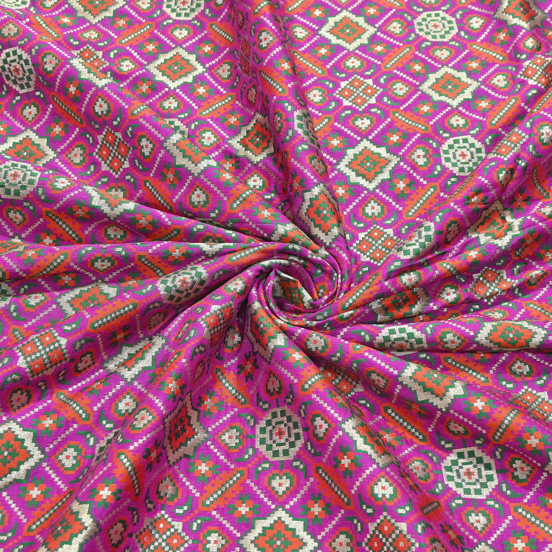Silk Patola Brocade Fabric – Traditional Designer Patola Weave Fabric - 001129-7