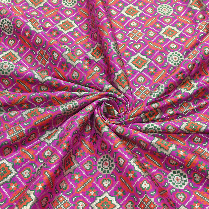 Silk Patola Brocade Fabric – Traditional Designer Patola Weave Fabric - 001129-7