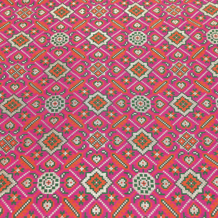 Silk Patola Brocade Fabric – Traditional Designer Patola Weave Fabric - 001129-8